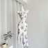 Catyears Butterfly Dance in the Year of the Cat~French Style Strap Tail Tail Long Dress with Bareback Butterfly Print Dress