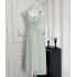 Miss Weiss, mint dream bow, shoulder sleeves, lace camisole skirt, back cross V-neck slimming jumpsuit, long skirt