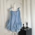 RECOMIN R1C Blue Super Fairy Seaside Resort Strap Dress Top Skirt Set Women's Summer Loose