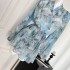 TOUCHIN positioning oil painting printed silk dress with vacation style V-neck lantern sleeves ruffle edge short skirt