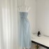 JustQin Summer Beauty Goddess Blue Lace Dress Sexy Dress Strap Long Dress Female