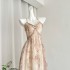 Fan Zhiqiao Wabi Sabi Chinese style hollow printed dress with a loose and slimming design for summer, featuring a new Chinese style suspender long skirt