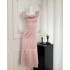 French romantic slim lace ruffled polka dot satin dress