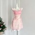 LDTJ haute couture dress, spring and summer new, pink floral ribbon, floating collar, suspender, socialite temperament, sweet short skirt for women