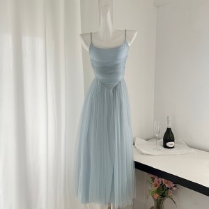 JustQin Summer Beauty Goddess Blue Lace Dress Sexy Dress Strap Long Dress Female