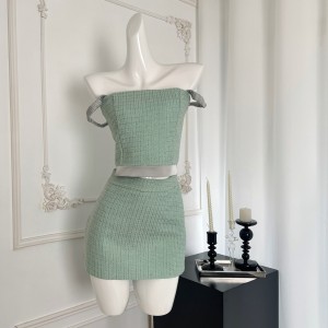 Titi Little Sister Mint Midsummer Set, Big Look White Pure Desire Strap Top, Thin Half Skirt Two Piece Set, Summer