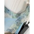 AZure lace woven dress with blue blend printed long skirt temperament commuting patchwork camisole dress 2024 summer