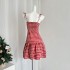 RAINY Sweet plaid patchwork lace bow suspender dress summer women's short plaid dress