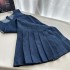 RAINY retro artistic round neck denim vest dress summer women's loose dress short A-line pleated skirt