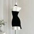 JMSHOP Star Track Party Hot Girl Hanging Neck Dress Women Summer Black Irregular Dress/Flower Top