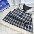 Yang Xiaojuan 7/8 20:00 95% off Miu series gold navy neck girlish plaid sleeveless dress