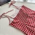 RAINY Sweet plaid patchwork lace bow suspender dress summer women's short plaid dress