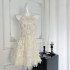 Fairy Princess Hanging Neck, Bareback, Butterfly Knot, Short Dress, Women's Spring and Summer Exquisite Gold A-line Skirt