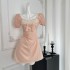 YETINGXI Peach Cream/Shiny Silk Bow Waist Dress Looks Thin, Sweet, Pure and Desirous Girl