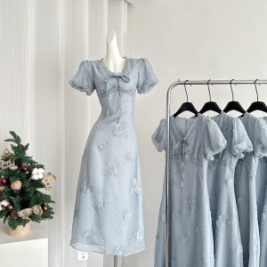 No errors, no errors. Sea salt baking soda highlights white ice blue three-dimensional flower princess dress