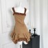 French Pure Desire Style Spicy Girl Strap Dress Female Off Shoulder Cowboy Splicing Short Skirt High Waist Slimming A Swing Dress