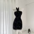 Tongiuu Sydney Holiday Mesh Embroidered Hanging Neck Dress for Women with Waist cinching and slimming, Hip hugging Short Skirt with Chest Cushion