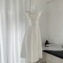 Lace hollowed out camisole dress for women with chest cushion, cinched waist for slimming effect, exposed back, tied up, white skirt