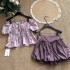 Chi umbrella 24/ss taro mud oat ice mist purple cotton lace up top pumpkin puffy shorts fashionable set