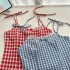 RAINY Sweet plaid patchwork lace bow suspender dress summer women's short plaid dress