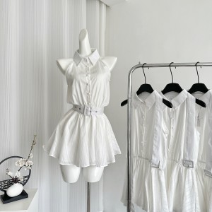 Famouswang's Spring 2024 New Love Style Gentle Style White Skirt Shirt Shoulder Digging Dress
