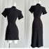 Wang Girls' Shop Black Collar Short Sleeve Knitted Dress 2024 Summer Retro Printed Waist slimming Dress