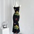 Tongiuu Hathaway 2.0 Retro Floral Strap Top Dress for Women, with a cinched waist and slimming effect, A-line hip hugging long skirt for summer