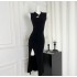 INMIMIFACE new Chinese style sexy tight fitting hip hugging dress with slanted edge stand collar and sleeveless slit qipao skirt