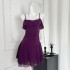 JustQin Purple Twilight Dance Step Summer New Collection Splicing High Waist Look Slim Off Shoulder Swing Collar Strap Dress for Women