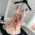 DoggyQing Sunset Skirt/French Romantic Hanging Neck Printed Dress V-neck Bareback Fairy Dress Holiday Long Dress