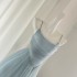 JustQin Summer Beauty Goddess Blue Lace Dress Sexy Dress Strap Long Dress Female