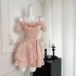 Diamond chain pleated edge heavy craft small pink dress