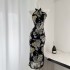 Chinese style underworld heiress classic Eastern aesthetics new Chinese retro cut flower long slit cheongsam