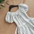 VASSE French style girls' round neck printed bubble sleeve dress with summer waist strap and high-end feeling long skirt