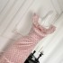 French romantic slim lace ruffled polka dot satin dress