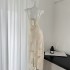 MOXI Eden Magic Mirror French Romantic White Texture Splicing Design Generous Neck Knitted Dress