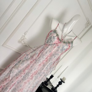 DOLL Original Flow Fairy Jellyfish Vacation Style Hanging Neck Strap Dress Design Sense Medium length Strap Dress