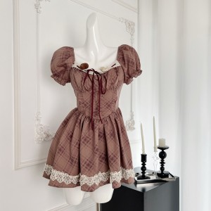 Summer Sweet Pure Desire Wind Retro Coffee Color Dress