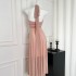 DFAY is a fairy dress, a low saturation pink four meter mesh dress that exudes a slimming temperament, a long skirt with ribbons for women in summer