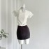 JMSHOP handwritten former college style polo collar t-shirt for women with design sense, suit TR short half skirt set