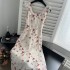 French U-neck dress for women in summer, romantic atmosphere, elegant butterfly print waist cinching long skirt