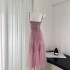 FunnJ handmade rhinestone holiday waist cinching mid length fish tail dress women's bag hip suspender skirt