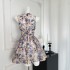 Sleeveless V-neck colorful flower waist dress, women's French high-end design, pure desire style, exquisite skirt