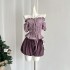 Chi umbrella 24/ss taro mud oat ice mist purple cotton lace up top pumpkin puffy shorts fashionable set