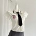 JMSHOP handwritten former college style polo collar t-shirt for women with design sense, suit TR short half skirt set