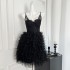 DoggyQing's high-end temperament mesh camisole dress with waist cinching and slimming party dress, fluffy princess dress