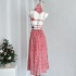 Red People's Pavilion camisole dress for women's summer 2024 new style temperament French light luxury high-end feeling plaid long skirt