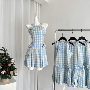 THE FUTURE Island Love Letter Korean Dress Checkered Small New Sleeveless Small Designer French Female