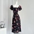 Auntie Lu Uncle Zhuo ◆ 5.24 AM10:00 French retro square neck summer printed dress