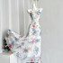 MOSS STUDIO Blue Jade and White Chinese Style New Chinese Style Strap Large Flower Dress Summer Medium Long Dress for Women